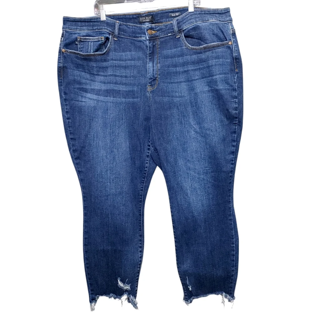 Judy Blue Slim Fit Dark Wash Distressed Ankle Jeans Womens Plus Size 24W